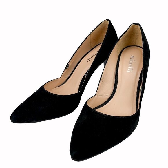 MINELLI Suede Pointed Toes French stiletto high heels black leather pumps EU 38 - Picture 1 of 10